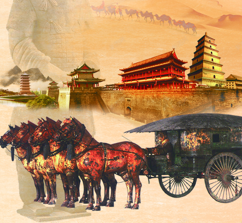 西安旅游海报背景psd设计背景_新图网 https://ixintu.com 兵马俑 大气 旅游 海报 秦始皇陵 背景 西安