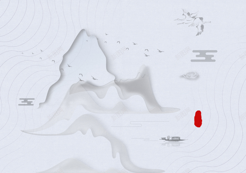 简约中国风山水海报背景psdpsd设计背景_新图网 https://ixintu.com PSD 中国风 云 古典 山 山水 山水海报 禅意 简约 船 装饰画