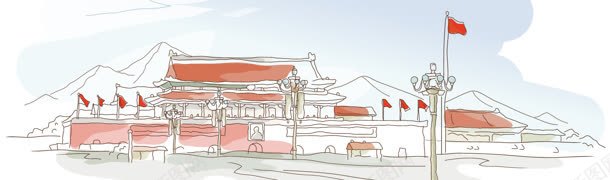 手绘天安门banner创意jpg设计背景_新图网 https://ixintu.com 广告 海洋 筑群 街道 高大上
