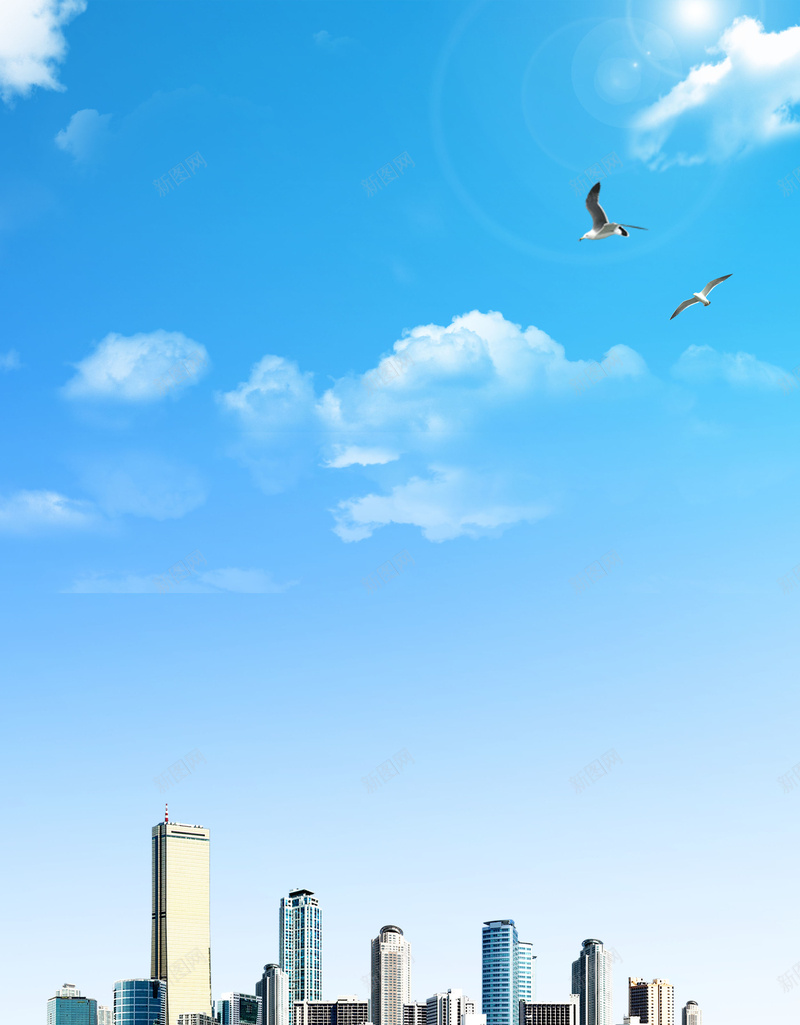 商业科技海报背景psd设计背景_新图网 https://ixintu.com 商业 商业科技 建筑 海报 白云 背景 蓝天