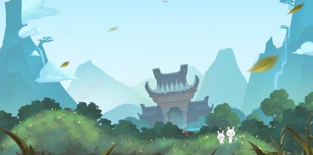 卡通游戏画面城堡树木飘叶jpg设计背景_新图网 https://ixintu.com 卡通 城堡 树木 游戏 画面