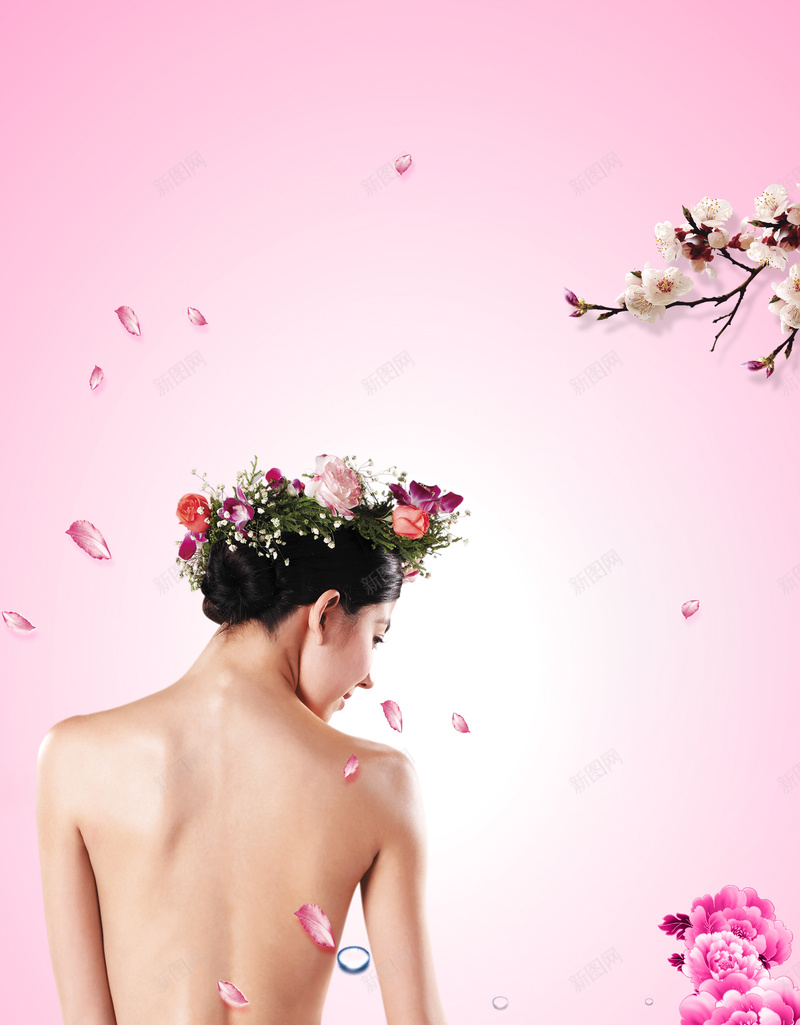 味美粉色画面背景psd设计背景_新图网 https://ixintu.com 人物 养生 女人 牡丹花 甜美 簇朵 美容 背景 花瓣 足疗