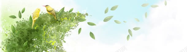 淘宝创意海报背景jpg设计背景_新图网 https://ixintu.com 小清新 扁平 文艺 树叶 梦幻 鸟