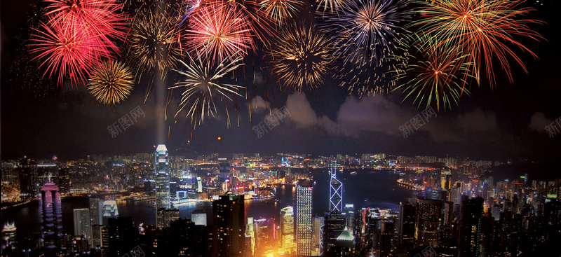 城市夜景背景psd设计背景_新图网 https://ixintu.com 喜庆 地产 大气 房产 海报banner 灯火辉煌 烟花