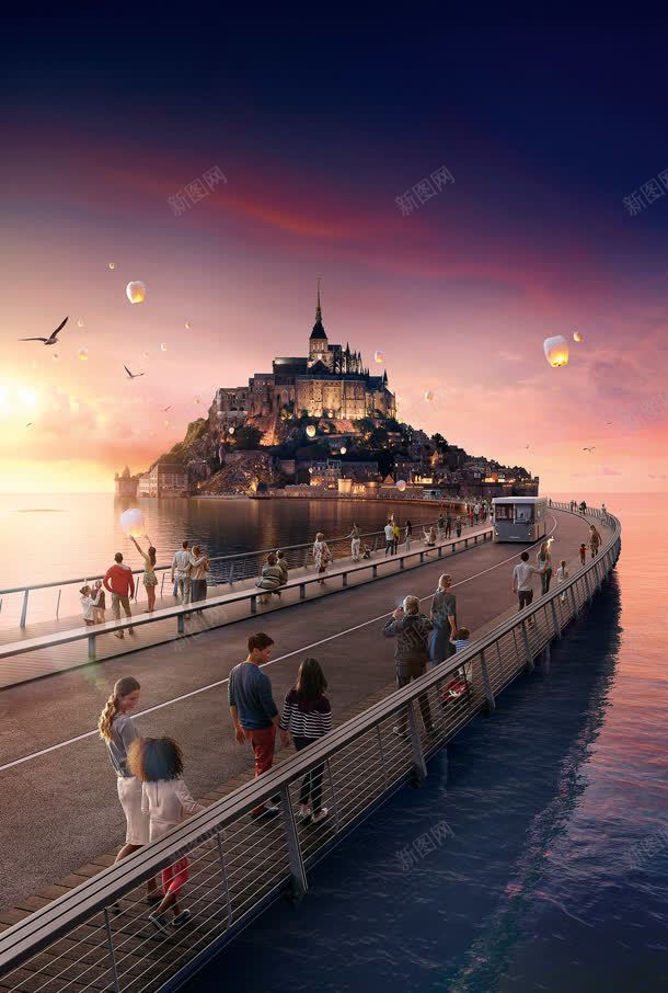 紫色天空海水建筑物jpg设计背景_新图网 https://ixintu.com 天空 建筑物 海水 紫色