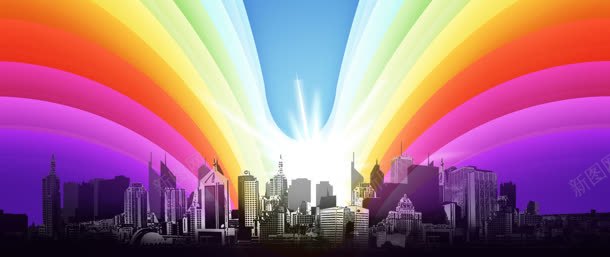 多彩城市剪影背景jpg设计背景_新图网 https://ixintu.com 七彩 剪影 图形 城市 建筑 彩虹 插图 时尚 背景 都市