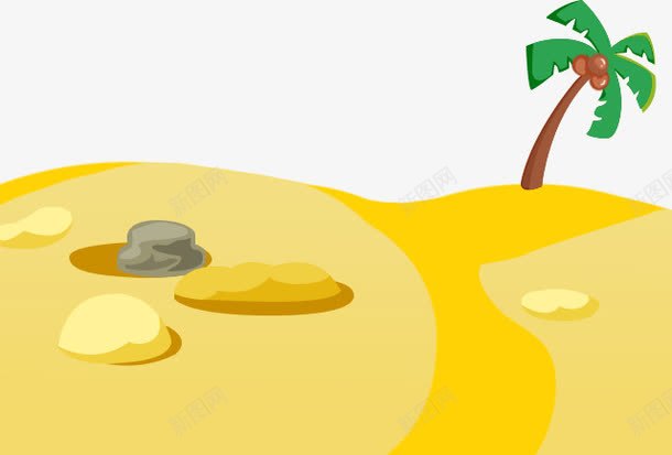 沙滩png免抠素材_新图网 https://ixintu.com 椰子树 橙色 海边 石头