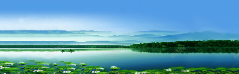 蓝天湖面背景bannerjpg设计背景_新图网 https://ixintu.com banner 全屏背景 湖水 湖面 碧水 简约 荷花 蓝天