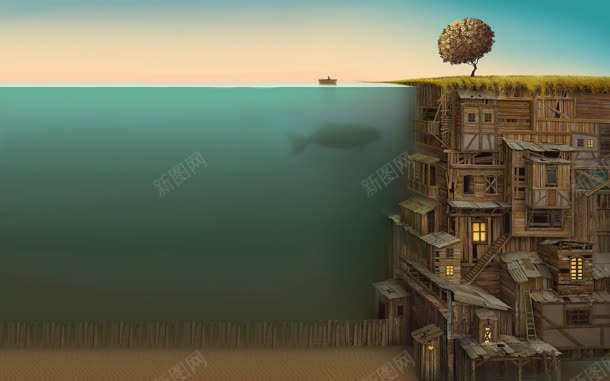 创意元素房子海平面天空渲染jpg设计背景_新图网 https://ixintu.com 元素 创意 天空 房子 海平面 渲染