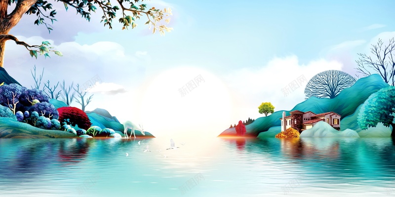 唯美湖景商务房地产背景模板psd设计背景_新图网 https://ixintu.com PSD源文件 PSD素材 分层文件 创意房地产广告 唯美 地产 地产湖边美景 房地产 房地产公园湖景广告 渔船 湖景 湖边 湖面 白鹭 背景模板 背景海报 背景素材 高清背景