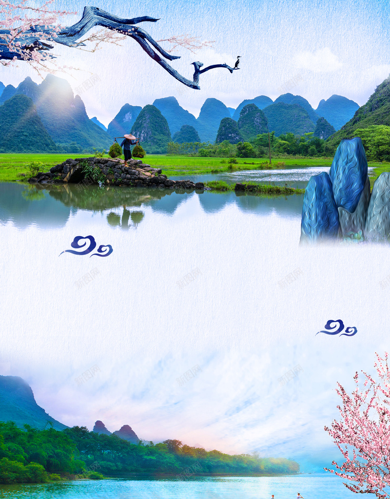 桂林山水甲天下旅游海报psd设计背景_新图网 https://ixintu.com 山水 旅游 旅行 桂林 海报 甲天下 素材 背景 花朵 风景