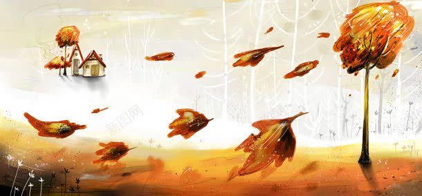 金秋背景jpg设计背景_新图网 https://ixintu.com 唯美 插画 枫叶 落叶