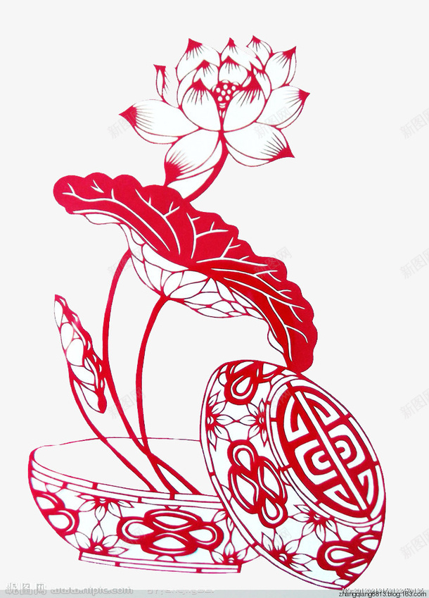荷花png免抠素材_新图网 https://ixintu.com 剪纸 红色 荷花