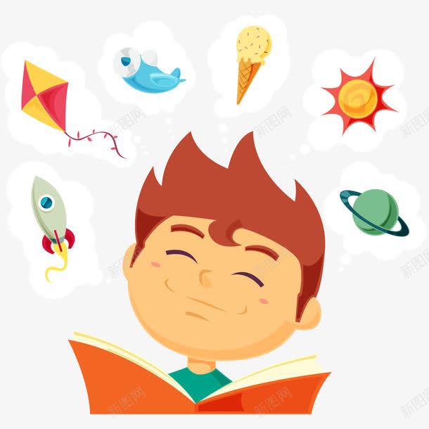 快乐的孩子阅读背景矢量图ai免抠素材_新图网 https://ixintu.com 冰淇淋 太阳 孩子阅读 快乐 星球 火箭 矢量图 阅读之星 阅读心得 风筝 飞机