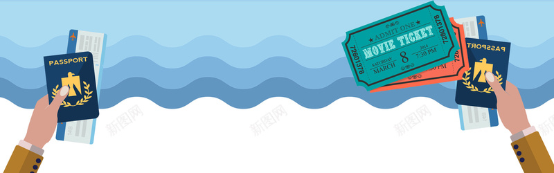 矢量扁平卡通出国bannerpsd设计背景_新图网 https://ixintu.com 公路素材 出国 办证件 度假背景 护照素材 旅游 旅行背景图片 矢量建筑素材 签证背景图片 蓝色背景