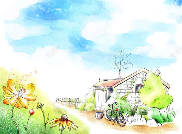 房子鲜花水墨画png免抠素材_新图网 https://ixintu.com 图片素材 底纹 底纹背景 房子 房子鲜花水墨画图片 房子鲜花水墨画图片素材下载 手绘 插画 水墨画 背景 背景墙 背景花边 花卉 鲜花