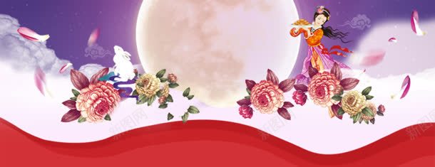 中秋节背景jpg设计背景_新图网 https://ixintu.com 嫦娥月亮花红色活动