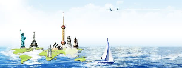 旅游海报背景jpg设计背景_新图网 https://ixintu.com 大海 天空 建筑 旅游 船