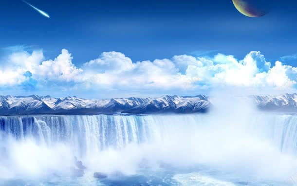 蓝天白云下的瀑布jpg设计背景_新图网 https://ixintu.com 瀑布 白云 蓝天