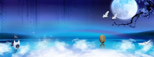 古典景物背景jpg设计背景_新图网 https://ixintu.com 仙鹤 古典 古典景物 圆月亮 月亮 简约背景 背景图片 蓝天 蓝色 蓝色背景 高档背景