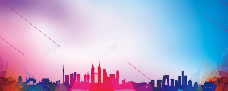 城市风光几何渐变五彩bannerpsd设计背景_新图网 https://ixintu.com 城市 城市剪影 城市图片 城市夜景 城市建筑 城市背景 城市风光 大气 文明 高楼大厦