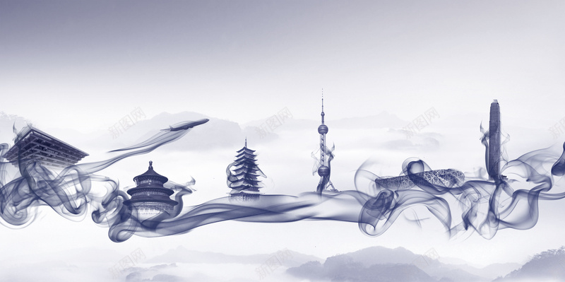 复古水墨中国风著名建筑psd设计背景_新图网 https://ixintu.com 150PPI PSD源文件 东方名珠 中国风 分层文件 复古 平面设计 故宫 水墨 著名建筑