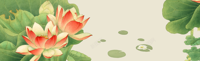 古韵风psd设计背景_新图网 https://ixintu.com 中国风 海报banner 荷叶 荷塘 莲叶 莲花