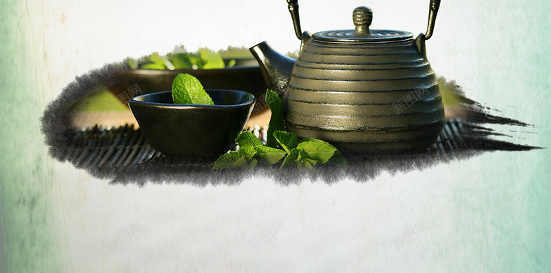 梅花茶壶绿色山水小清新psd设计背景_新图网 https://ixintu.com 下午茶 小清新图片 山水 梅花 梅花树 水壶 绿叶 绿色 茶 茶园 茶壶