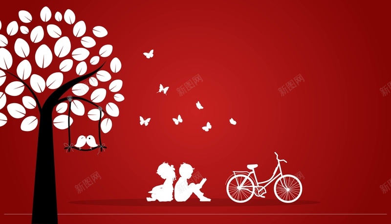 浪漫卡通人物剪影520情人节矢量背景ai设计背景_新图网 https://ixintu.com 520 520情人节海报 人物 剪影 单车剪影 卡通 情人节 树 浪漫 海报 爱情 矢量图 童趣 自行车 节日