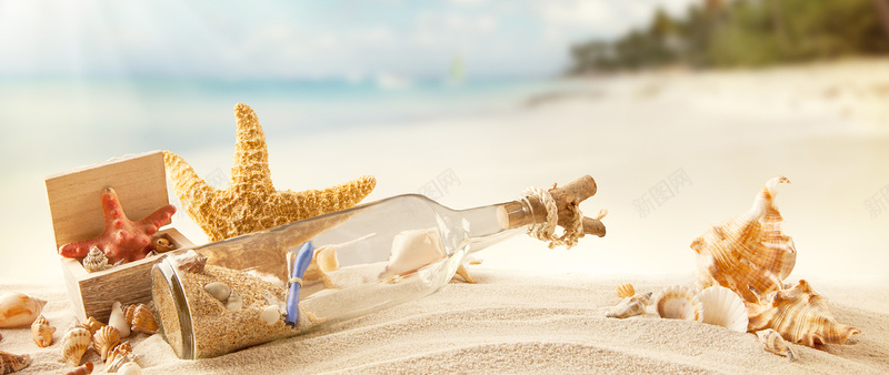 沙滩夏日漂流瓶背景bannerpsd设计背景_新图网 https://ixintu.com banner 夏日 小清新 文艺 沙滩 海报banner 海星 漂流瓶 简约 背景 贝壳