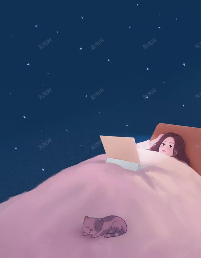 晚安世界海报psd设计背景_新图网 https://ixintu.com 世界 卡通 小猫 星空 晚上 晚安 电脑 睡眠