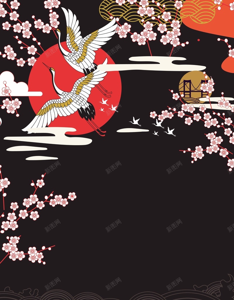 创意意境世外桃源中式地产海报背景jpg设计背景_新图网 https://ixintu.com 世外桃源 中国风 中式地产 仙鹤 地产发售 梅花 海景房 高档地产 高端地产