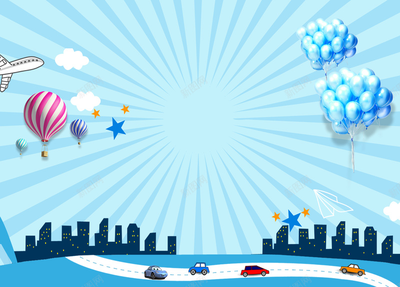 开学季海报背景psd设计背景_新图网 https://ixintu.com 卡通 原创 开学季 报名送购物充值卡图片下载 气球 热气球 蓝色 购物卡