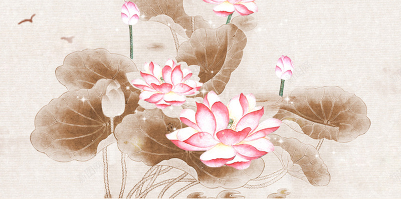 淡雅荷花中国风手绘背景psd设计背景_新图网 https://ixintu.com 中国风 手绘 水墨 淡雅 素材 背景 荷花 褐色