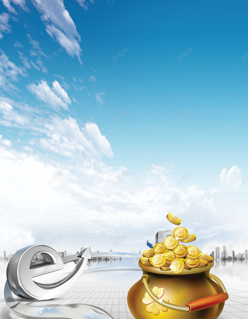 结算套餐背景psd设计背景_新图网 https://ixintu.com 商业 城市 海报 白云 结算套餐 背景 蓝天 金币 金融 银行