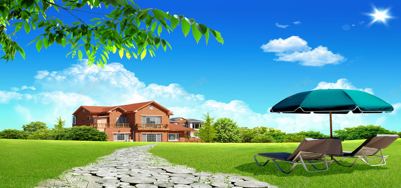 地产别墅psd_新图网 https://ixintu.com 休闲 别墅 地产 家居 摄影 海报banner 风景