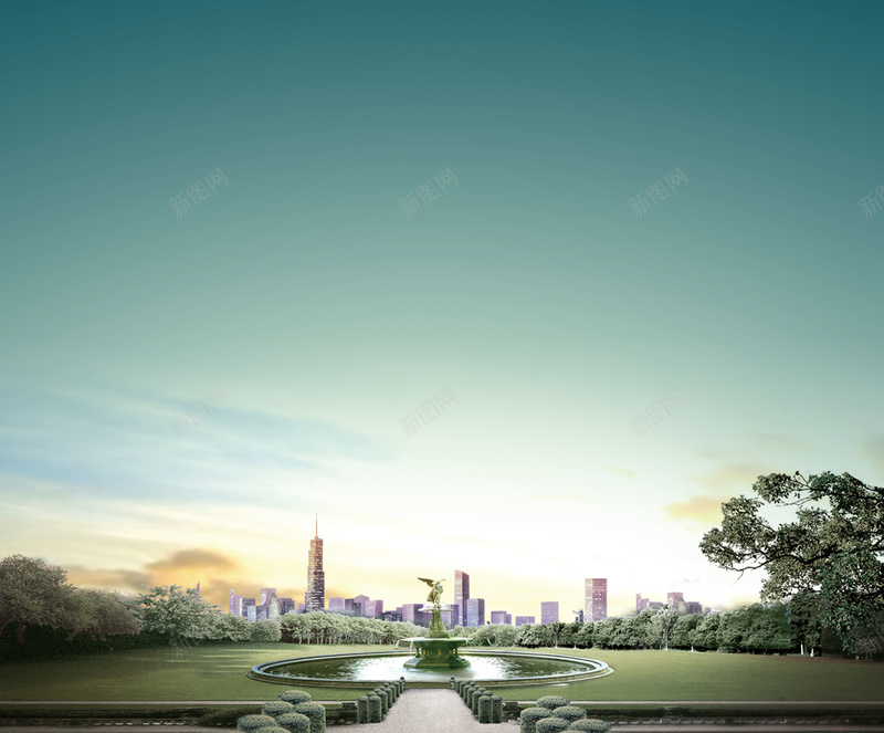 园林景色背景psd_新图网 https://ixintu.com 园林 天空惊讶 建筑物 摄影 池塘 绿树 风景