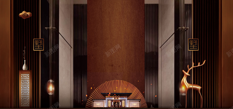创意新中式高端商业地产bannerpsd设计背景_新图网 https://ixintu.com 别墅 唯美地产 商业地产 商场购物 围挡 地产 房地产 新中式地产 旅游 水彩插画 油画 黑金地产