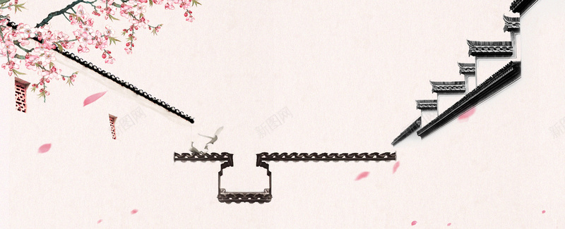 桃花节文艺楼屋中国风水墨粉bannerpsd设计背景_新图网 https://ixintu.com 小清新 广告 文艺 春天 春季 桃花 桃花节 梦幻 浪漫 瓦片 粉色 素材 背景 花瓣 设计 质感