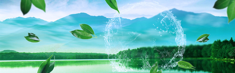 绿色写实山水psd设计背景_新图网 https://ixintu.com 倒影 山脉 摄影 树叶 树木 水波 水纹 海报banner 绿色 风景