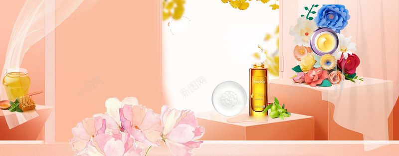 美妆节文艺小清新窗帘橙bannerpsd设计背景_新图网 https://ixintu.com 化妆 化妆品 女生 小时候窗帘 小清新 广告 文艺 窗帘 简约 素材 美妆 美妆节 背景 花朵 花瓣 设计