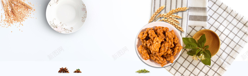 淘宝零食店麻花促销零食bannerpsd设计背景_新图网 https://ixintu.com anner banner 小清新 小麦 小麻花 文艺 盘子 简约 零食