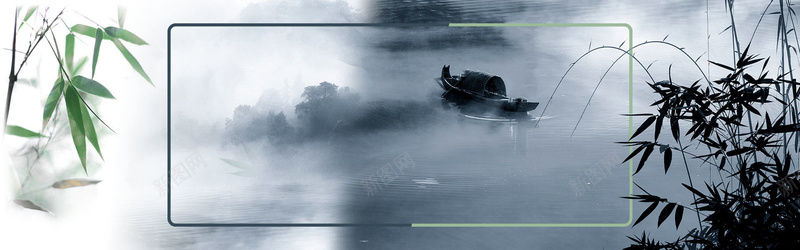 水墨画banner海报psd设计背景_新图网 https://ixintu.com 中国山水国画 中国风古典 山水画 水 水墨画 水帘 海报banner背景 电商海报 睡莲 竹子 荷花