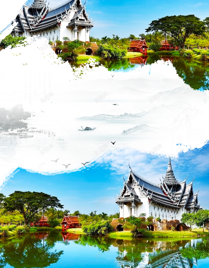 泰国旅游宣传海报背景psd设计背景_新图网 https://ixintu.com 宣传海报 沙滩 泰国建筑 泰国旅游 泰国旅游宣传海报图片图片下载 泰国素材 泰国风景 蓝天白云 蓝海