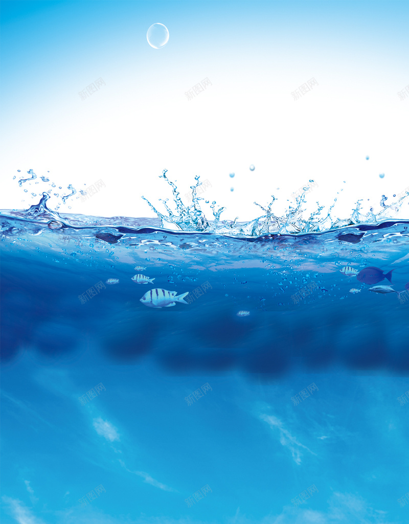 蓝色深海H5背景jpg设计背景_新图网 https://ixintu.com H5 小鱼 水花 海水 深海 蓝色