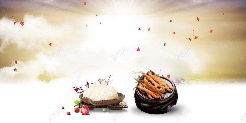 冬虫夏草药材宣传广告海报背景psd设计背景_新图网 https://ixintu.com 中药材 冬虫夏草 北虫草 名贵药材 广告设计 海报背景 温暖 药材店 药材铺 虫草宣传单 虫草花 蛹虫草