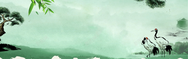春天纹理丹顶鹤云层绿bannerpsd设计背景_新图网 https://ixintu.com 中国风 云层 小清新 广告 开春 文艺 春天 春季 树叶 活力 简约 素材 绿色 背景 设计 踏春