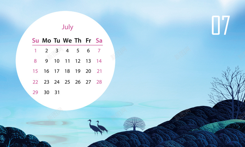 2018年清新手绘山水风景地产通用台历7月份psd设计背景_新图网 https://ixintu.com 2018 2018年台历 七月 地产通用台历 山水风景 新年台历 日历 狗年台历 狗年大吉