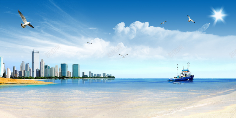 简约蓝天高楼大海海鸥房地产海报背景psd设计背景_新图网 https://ixintu.com 大海 房地产 海报 海鸥 简约 素材 背景 蓝天 轮船 风景 高楼