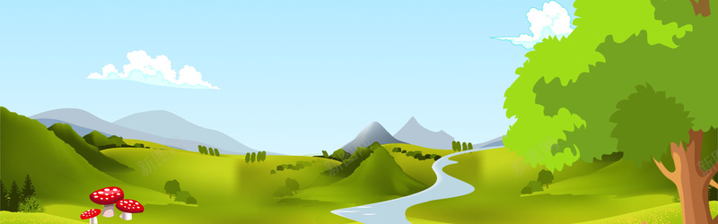 手绘森林背景bannerjpg设计背景_新图网 https://ixintu.com banner 全屏背景 卡通 手绘 森林 白云 蓝天 蘑菇